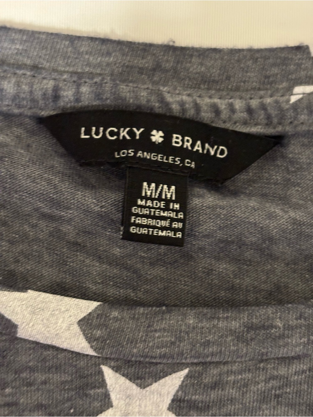 Lucky Brand Gray White Star Print Front Twist Tee Top Medium M - Picture 2 of 9